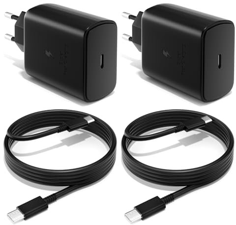 2Pack 45W Chargeur USB C Secteur Charge Rapide pour Samsung Galaxy S24/S23/S22/S21m Ultra/S20/S20+/Note 20/10/9/8/A73/A53/A52/S10/S9 Adaptateur Type C Alimentation Secteur Prise avec 5A câble