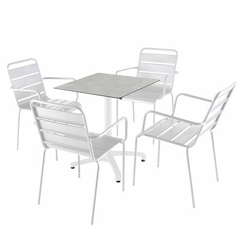 Oviala Set Tisch 70 cm hellgrau und 4 Stühle aus Metall weiß