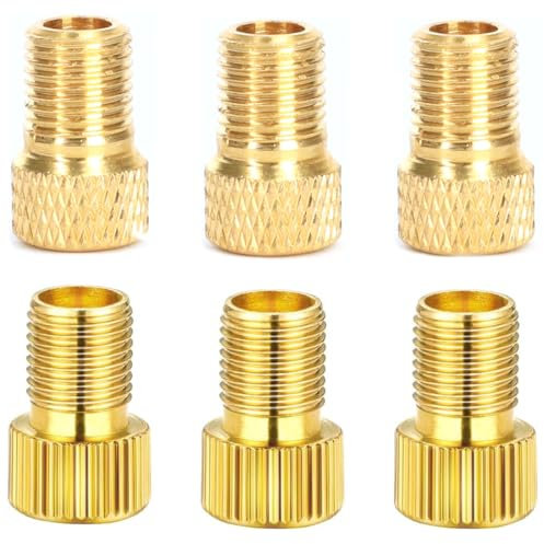 6X Adaptateurs de Valve Presta vers Schrader en Cuivre Dore Permet Le Gonflage des Pneus avec Une Pompe pour Vélos VTT(Or 6 pièces, 3 Verticales + 3 maillées),Embout Pompe Velo