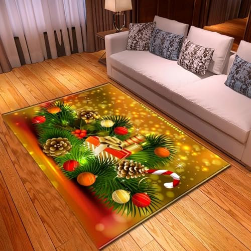Wohnzimmer-Teppich Für Den Innen- Und Außenbereich, 3D-Gedruckte Fröhlicher Weihnachtsbaum 160 X 230 Cm Weiche, Rutschfeste Bodenmatte Für Küche, Sofa, Flur, Schlafzimmer, Wohnkultur - Leicht Zu -9A6X