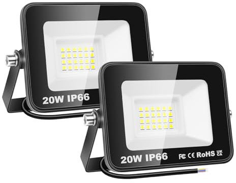 SKYWORLD LED Fluter Außen,20W LED Fluter Wandleuchten IP66 Wasserdicht 2 Stücke,6500K Kaltweiß Scheinwerfer Außenstrahler,Ideale Aussenleuchte für Garten Terrasse Wand Garage Vorhof Innenhöfe