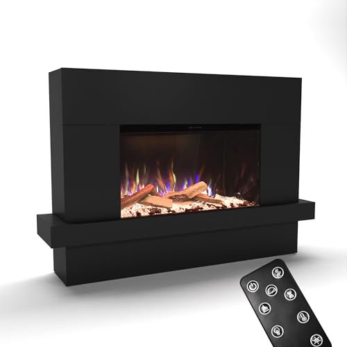 GLOW FIRE Kaminofen PR9 mit realistischem 3D E-Motion LED-Feuer - Stand-Elektrokamin mit Heizung, Kaminfeuer & Timer, max. 1500 W, 150x100x37 cm, Schwarz