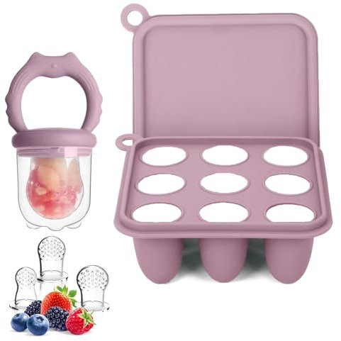WeSweet Fruchtsauger Baby | Silikon Futterspender für Babynahrung und Gefriertablett für Babynahrung, Milch-Eis am Stiel, zur Linderung des Zahnens von Babys, Schnuller zum Selbstfüttern (Cat Purple)
