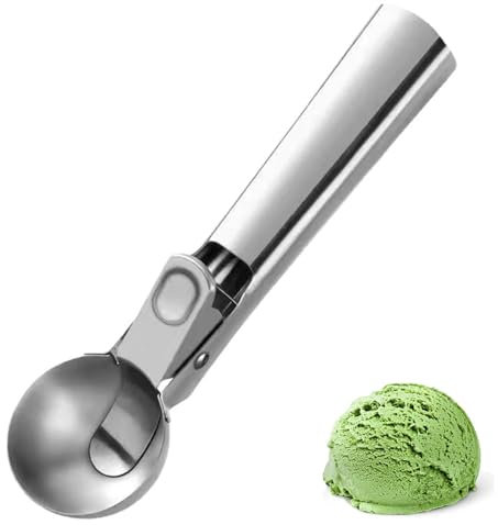 Cuchara de helado,Sacabolas Helado,Acero Inoxidable Cucharón de helado con gatillo,6 cm diámetro de bola,ideal para Helado,Yogur,Frutas, Apto para Lavavajillas