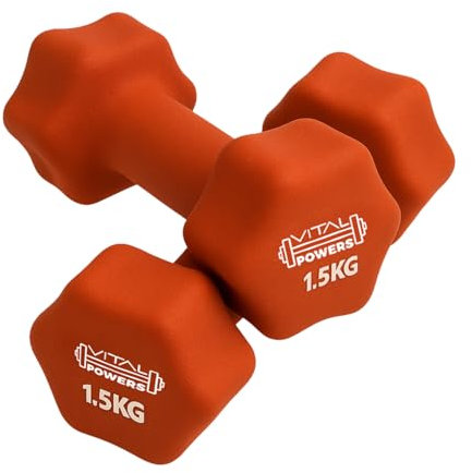 Neopren Kurzhanteln 1,5kg Set – 2er Set Fitness Hanteln rutschfest mit Gusseisenkern – Trainingsgewichte, Krafttraining, Aerobic, Yoga, Pilates, Heimtraining Orange