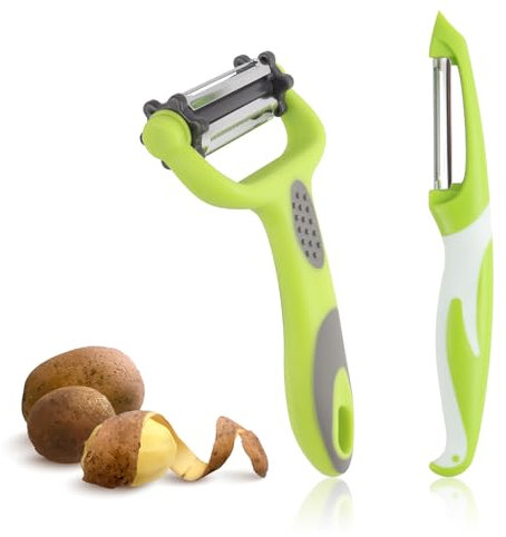 Set of 2 Peelers | Versatile Potato Peeler and Julienne Slicer Set | Stainless Steel Vegetable Peeler Apple Carrot Peelers for Kitchen