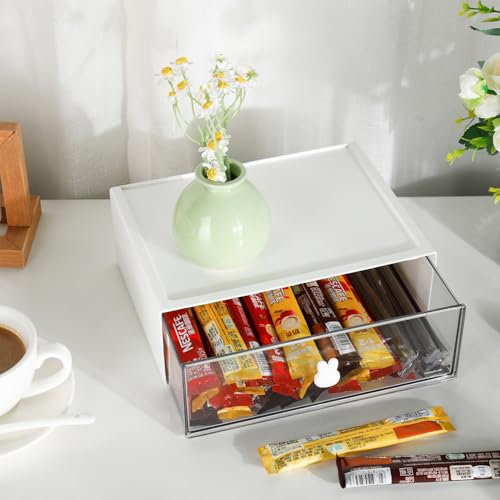 BAIEUEJO Tee Organizer,Stapelbar Teebox,Tee Box für Lagerung Teebeutel,Kaffee,Stroh usw,Kunststoff Aufbewahrungsbox,Küchen Organizer für Küche/Bad/Ankleideraum/Arbeitszimmer usw(weiß). (1, white-1drs)