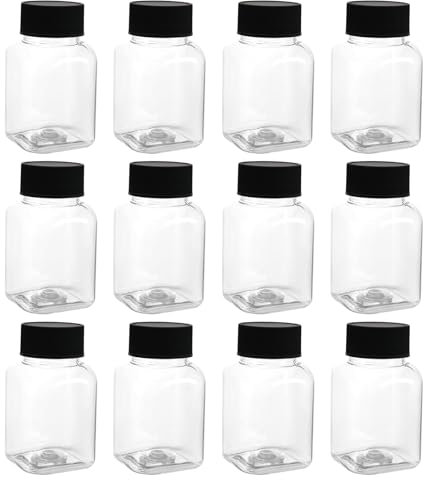 TakFree Small Plastic Juice Bottles with Lids, 12 Pcs 100ml Mini Empty Plastic Juice Bottle Reusable Clear Juicing Drinks Bottles for Water Milk