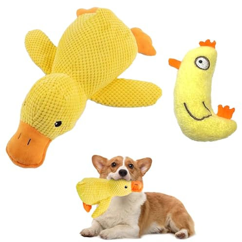 Rienan 2 Stück Anti Stress Ente Hund, Hundespielzeug in Gelb, Hühner- und Entenspielzeuge, Verschleißfest und Bissfest, Setzen Die Energie des Hundes Frei