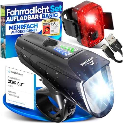 NEXTCOVER® Fahrradlicht Set - Das Original - mit [LightSense] Sensor & 9h Akkulaufzeit I USB aufladbar & wasserdicht I LED Fahrrad Licht vorne I Fahrradlampe & Fahrrad Rücklicht, Fahrradbeleuchtung