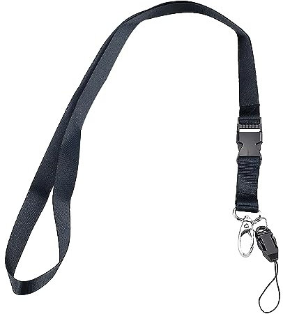 Cordon tour de cou avec boucle amovible et clip, pour clés, cartes d'identité, cartes d'accès, téléphone (noir)