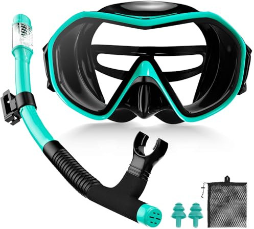 snorkel set adults,Anti-Fog Snorkel Mask Made of TemperedGlass,Panoramic Wide View,Leak-Proof Snorkel，Perfect for Trave Snorkelling Swimming Scuba Freediving，Adjustable Fit for Adult and Youth，Unisex