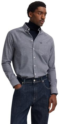 bugatti Herren Freizeithemd Langarm 9350-88300D | Modern Fit, Fischgrat-Muster, soft cotton, Baumwolle, Button-Down