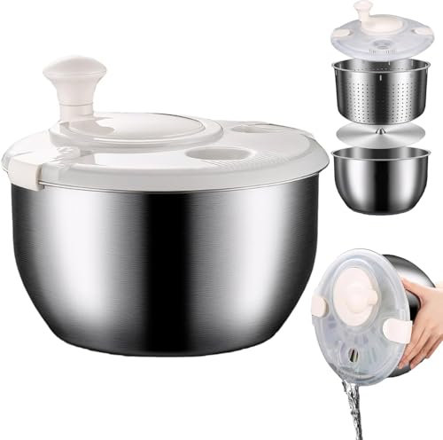 Essoreuse à salade en acier inoxydable de 6 L | Séchoir à légumes et lave-baies de qualité commerciale | Design antirouille double couche avec bec à vidange rapide