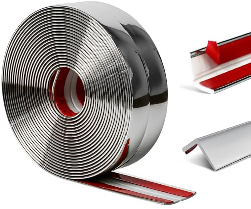 ZOWZOW 12M Wall Moulding Trim, 4cm Peel and Stick Wall Trim, L Shape Self Adhesive Edge Protector Strip, Silver Corner Trim for Wall Ceiling Furniture Countertop Frame