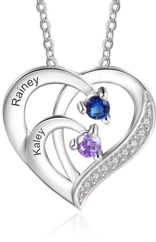 Personalisiertes Geschenk für Mama Benutzerdefinierte Geburtsstein Halsketten für Frauen Mama Oma Personalisierte Name Herz Anhänger Halskette Geschenke für Muttertag Geburtstag, Einheitsgröße