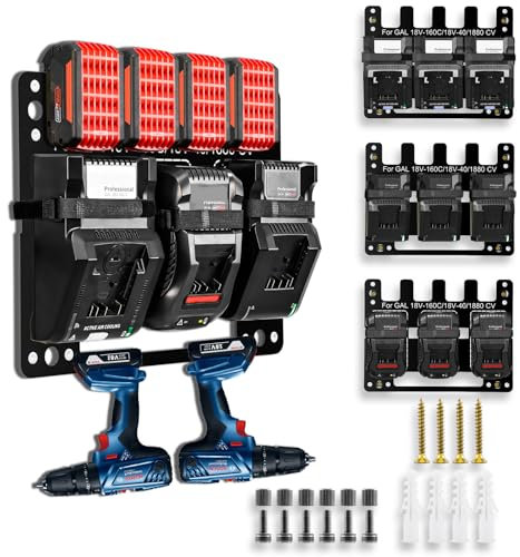 Hksod Support mural pour batterie Bosch Professiona et chargeur, support de batterie Bosch de qualité supérieure avec accessoires de montage – Fabriqué en fer de qualité supérieure pour une excellente