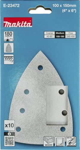Makita Schleifpapier für Deltaschleifer, 100x150mm, Körnung 180, 10 Stück