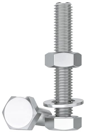 Drenky M10 Sechskantschrauben Bolzen Und Muttern Set M10 x 80mm Edelstahl A2 V2A Schrauben Edelstahlschrauben Sechskant Maschinenschrauben Unterlegscheiben, 10 Stück, DIN933 / DIN934 / DIN125