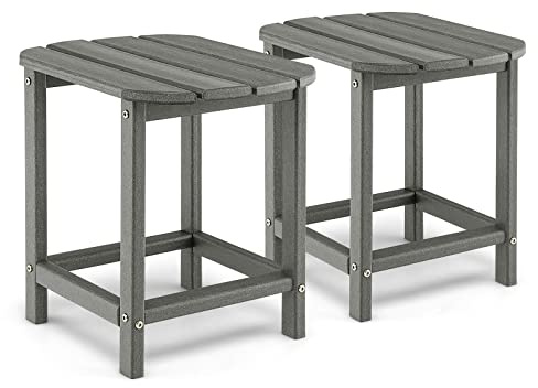 RELAX4LIFE Tavolo da Giardino, Set di 2 Tavolini Laterali in HDPE Resistente alle Intemperie, Tavolino Piccolo per Esterno, Balcone, Terrazza, Bordo Piscina e Cortile, Portata 91kg, 48×37×46cm