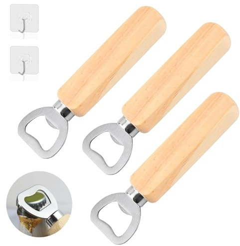 Lonwiner 3 Stück Flaschenöffner Holz, Rohling Bieröffner Holz Rohlinge Kapselheber Flaschenöffner Aus Edelstahl Bambus mit