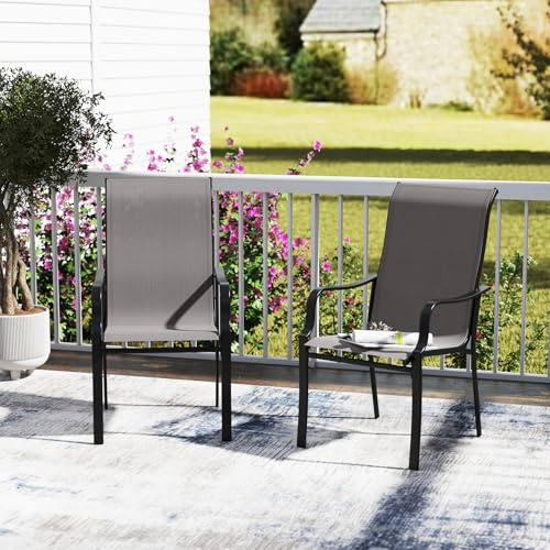 GIANTEX Gartenstühle 2er Set, Metall-Hochlehner mit Armlehnen bis 150 kg | Balkonstühle als Esszimmerstuhl für Terrasse, Garten und Balkon