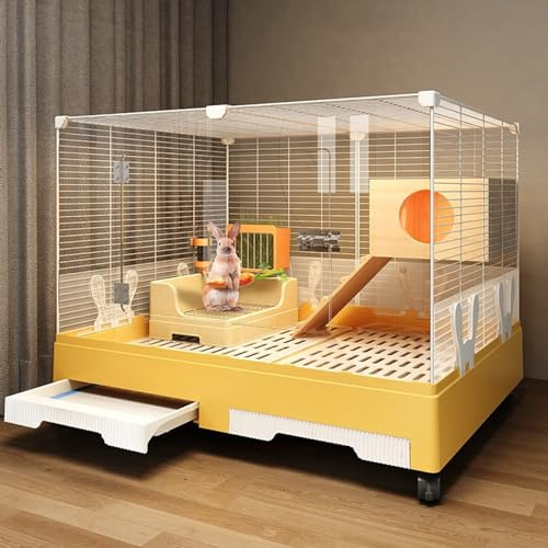 Jaula Transparente para Conejos con Bandeja ExtraíBle para Facilitar La Limpieza, para Mascotas Pequeñas(Yellow)