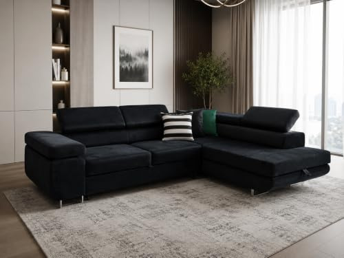 KMK GNYCH Sofa Aston 275x202x90 cm, Schlaffunktion, Marineblau, Rechts | L-Form Ecksofa, Modern Couch mit Bettkasten, Weiches Sofa fürs Wohnzimmer, Schlafsofa, Eleganter Monolith Stoff