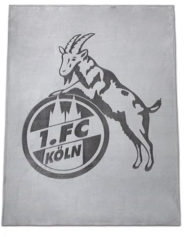 1. FC Köln Flanelldecke grau mit Logo – Offizielle Kuscheldecke, weiche Fleecedecke für Sofa & Bett, Fanartikel Fußball Bundesliga, Geschenk für FC Köln Fans