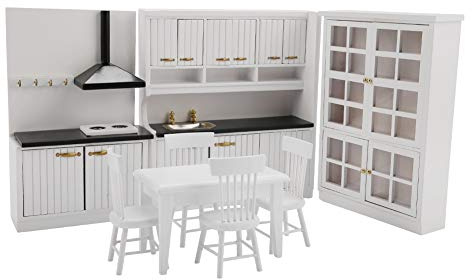 Jelquix Puppenhaus-Miniatur-Küchenset, Hochwertiges Puppenhaus-Küchenmöbelset aus Holz mit Feiner Verarbeitung für Im Maßstab 1:12, Wie Abgebildet, 770 G