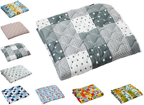 Babyfrücht Krabbeldecke HLP: Patchwork Sterne/Punkte Fb. grau | rutsch- und wasserfest | Serie: High-Line Premium (HLP) | Artikel 10199 | ca. 130x150cm groß | 60°C waschbar