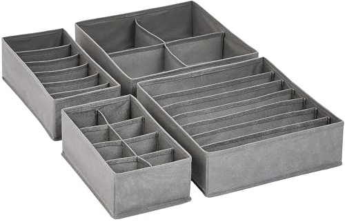 Amazon Basics Schubladen-Organizer für Unterwäsche, 4 Stück, grau