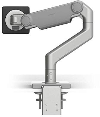 Humanscale M8.1 Adjustable Monitor Arm with Two Piece Clamp Mount and Base - Silver M81CMSBTB
