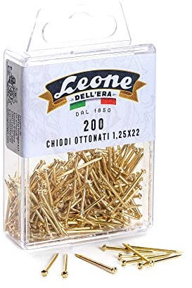 Leone Dell'Era 200 Chiodi ottonati per appendere quadri mm 1,25 x 22 - Scatola appendibile - Made in Italy