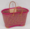 Panier Cabas en Jonc anses et coins cuir renforcés Fushia