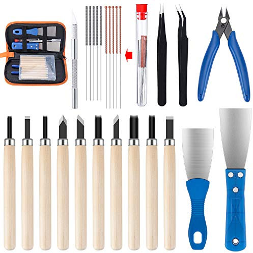 KEESIN Kit de 31 accessoires pour imprimante 3D, aiguilles de nettoyage, pinces, scarper, cutter, burin à sculpter, avec étui de rangement pour retrait d'impression 3D, nettoyage, finition