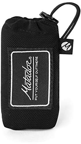 Matador Pocket Blanket Mini - Schwarz (Sitzplätze 1-2); Ultraleichte Picknickdecke; Faltbare Picknickdecke für trockenes Sitzen; Stranddecke sandfrei & Wanderdecke für Konzerte, Wandern, Camping
