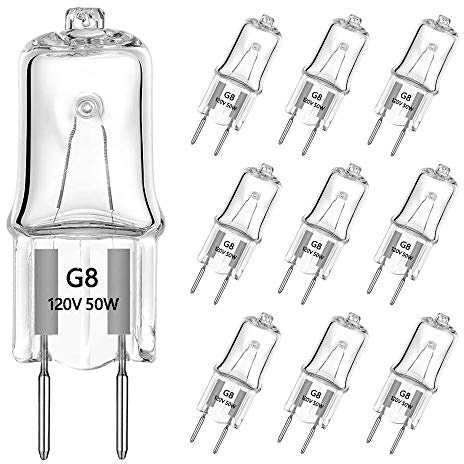 AHEVO G8 Light Bulbs 50W 120V Halogen Light Bulb G8 Base Bi-Pin 50W T4 JCD Warm White, Microwave Oven Replacements, Candle Warmer Bulbs,10Pack