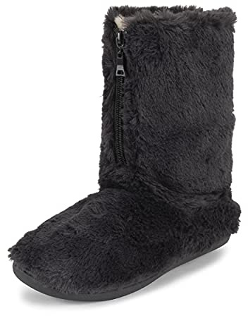 Polar Damen Memory Foam Reißverschluss Kunstpelz Überzogene Gummisohle Indoor Outdoor Gemütliche Luxus-Stiefelpantoffeln - Dunkelgrau - 42