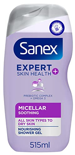 Sanex Expert Skin Health+ Micellar Soothing Shower Gel 515ml, for dry skin, body wash for men & women, nourishes skin, soothes skin tightness, 12 hour hydration, prebiotic & postbiotic complex