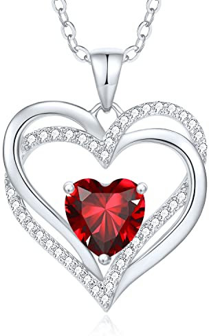 CDE Kette Damen Herzkette 925 Sterling Silber Geburtsstein Halsketten Schmuck Herz Anhänger Weihnachten Valentinstag Muttertags Geschenk Hochzeit Jubiläum Geburtstag Frau Freundin Mama