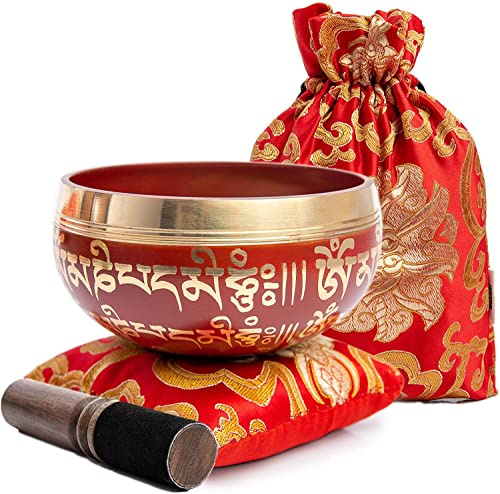 Tibetische Klangschalen-Set – einfach zu spielen für Anfänger – authentische handgemachte Achtsamkeit, Meditation, ganzheitlicher Klang, 7 Chakra-Heilungsgeschenk von Himalayaar (Karmesin)