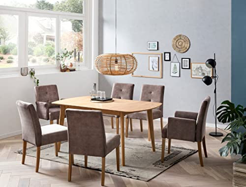 expendio Tischgruppe Ausziehtisch Alois 1XL 160(210) x90 cm Eiche rustikal + Stühle Sessel Agnes 2 Bezug Velours Falcon Varianten, Anzahl Stühle:mit 8 Stühlen, Anzahl Sessel:ohne Sessel