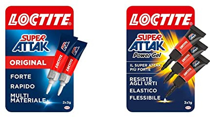 Loctite Super Attak Original Bipack, colla liquida trasparente in confezione convenienza & Power Flex MINI TRIO GEL, adesivo trasparente e istantaneo specifico per materiali flessibili