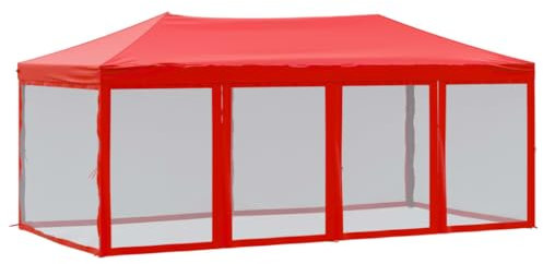 vidaXL Partyzelt Faltbar mit Seitenwänden Gartenzelt Festzelt Pavillon Zelt Gartenpavillon Gazebo Gartenlaube Bierzelt Faltzelt Camping Rot 3x6 m