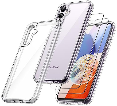 JETech 2 in 1 Case for Samsung Galaxy A14 4G/5G 6.6-Inch, with 2-Pack Screen Protector, Tempered Glass Film, Shockproof Bumper Phone Protective Cover Clear Back (Clear)