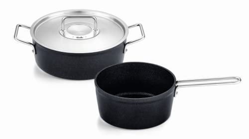 Fissler Adamant/Aluminium-Kochtopfset, 2-teilig, Töpfe-beschichtet mit Metalldeckel, antihaftend (1 Bratentopf, 1 Stielkasserolle) - Induktion