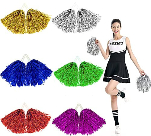 Cheerleader Pom Poms 12 Piece 6 Colours Pompoms Cheerleading Pom Poms Cheerleader Accessories For Kids Aerobics Dance Pom Pom Sports Team Spirit Cheer Costume Night Party