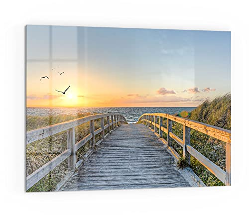 DEQORI Küchenrückwand Glas | Motiv Dünenweg zum Meer | 80x60 cm | Bad- oder Herd-Rückwand | Herdblende Spritzschutz für Küche & Badezimmer | moderne Deko für Fliesenspiegel