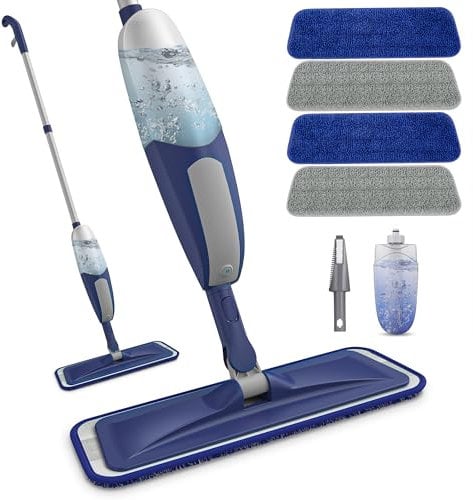 Spray Mops for Cleaning Floors - BPAWA Microfibre Floor Mop with Sprayer Flat Wet Dry Dust Mop with 4 Washable Pads Reusable 550ML Bottle for Hard Wood Laminate Wooden Tile Vinyl Kitchen Bathroom